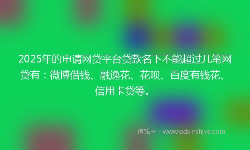 2025年的申请网贷平台贷款名下不能超过几笔网贷有：微博借钱、融逸花、花呗、百度有钱花、信用卡贷等。