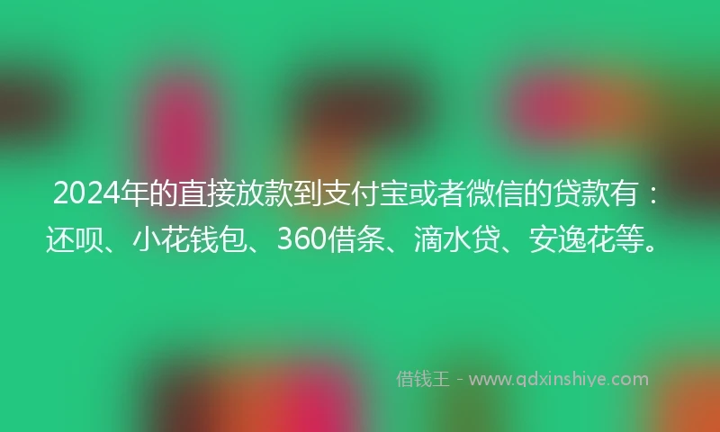 2024年的直接放款到支付宝或者微信的贷款有：还呗、小花钱包、360借条、滴水贷、安逸花等。