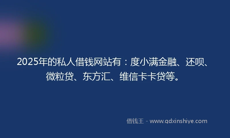 2025年的私人借钱网站有：度小满金融、还呗、微粒贷、东方汇、维信卡卡贷等。