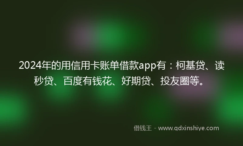 2024年的用信用卡账单借款app有：柯基贷、读秒贷、百度有钱花、好期贷、投友圈等。