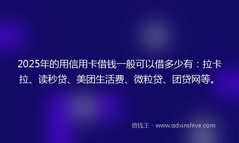 2025年的用信用卡借钱一般可以借多少有：拉卡拉、读秒贷、美团生活费、微粒贷、团贷网等。