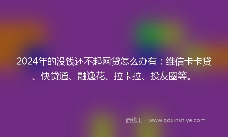 2024年的没钱还不起网贷怎么办有：维信卡卡贷、快贷通、融逸花、拉卡拉、投友圈等。