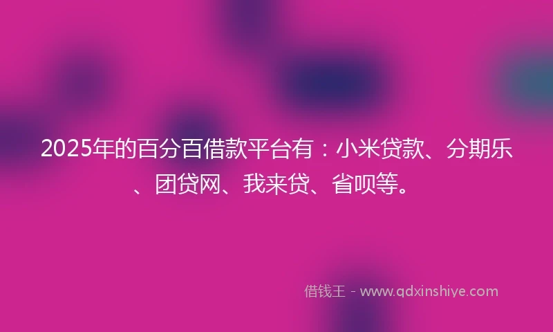 2025年的百分百借款平台有：小米贷款、分期乐、团贷网、我来贷、省呗等。