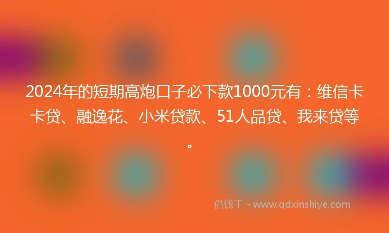 2024年的短期高炮口子必下款1000元有：维信卡卡贷、融逸花、小米贷款、51人品贷、我来贷等。