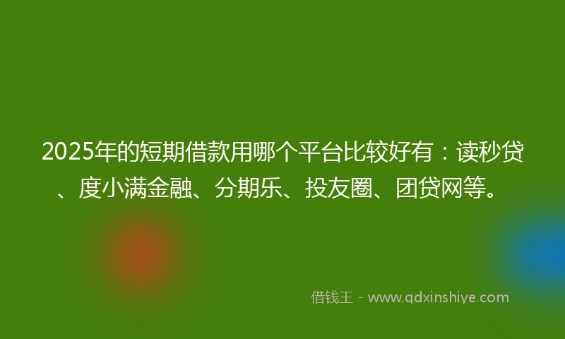 2025年的短期借款用哪个平台比较好有:读秒贷、度小满金融、分期乐、投友圈、团贷网等。
