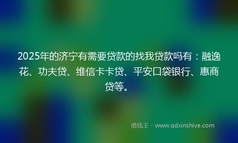 2025年的济宁有需要贷款的找我贷款吗有：融逸花、功夫贷、维信卡卡贷、平安口袋银行、惠商贷等。