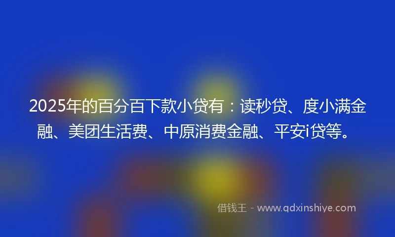 2025年的百分百下款小贷有：读秒贷、度小满金融、美团生活费、中原消费金融、平安i贷等。