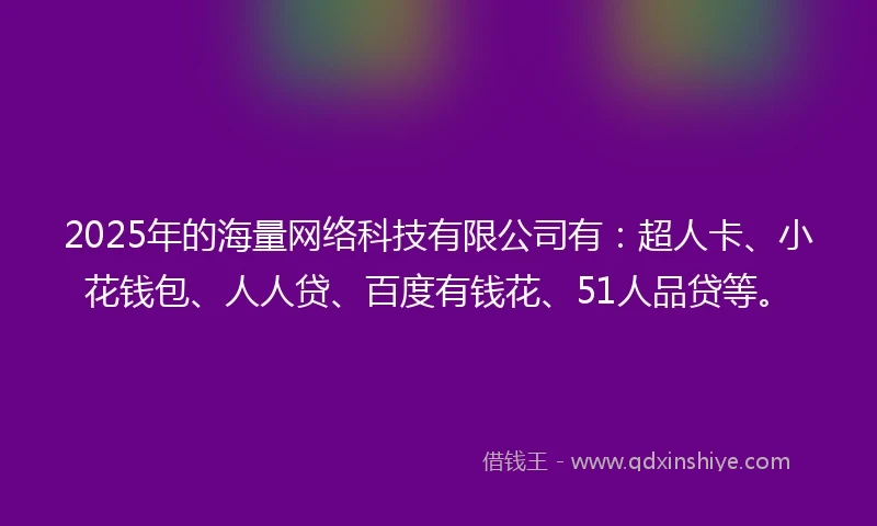 2025年的海量网络科技有限公司有：超人卡、小花钱包、人人贷、百度有钱花、51人品贷等。