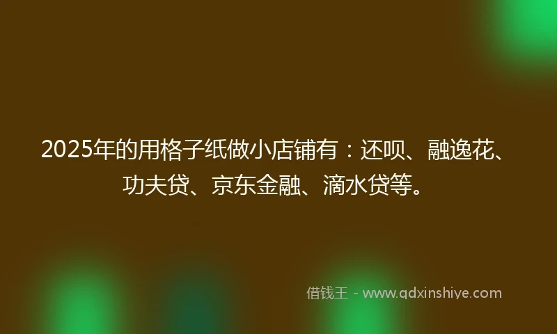 2025年的用格子纸做小店铺有：还呗、融逸花、功夫贷、京东金融、滴水贷等。