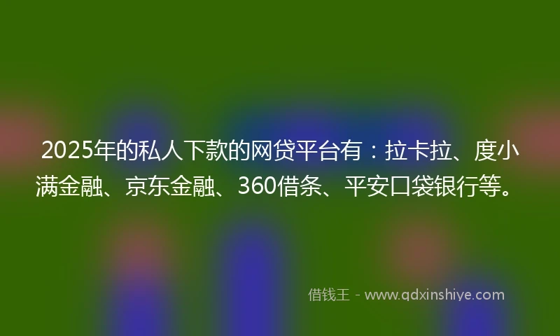 2025年的私人下款的网贷平台有：拉卡拉、度小满金融、京东金融、360借条、平安口袋银行等。
