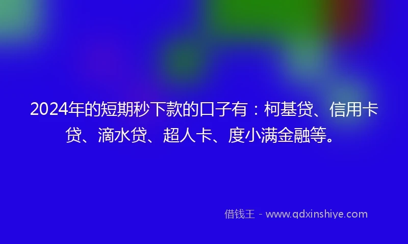 2024年的短期秒下款的口子有：柯基贷、信用卡贷、滴水贷、超人卡、度小满金融等。