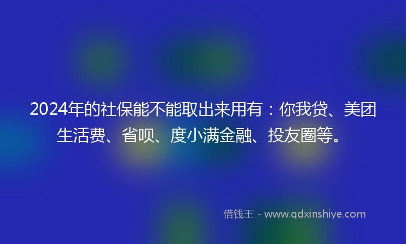 2024年的社保能不能取出来用有：你我贷、美团生活费、省呗、度小满金融、投友圈等。