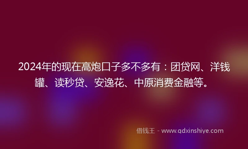 2024年的现在高炮口子多不多有：团贷网、洋钱罐、读秒贷、安逸花、中原消费金融等。