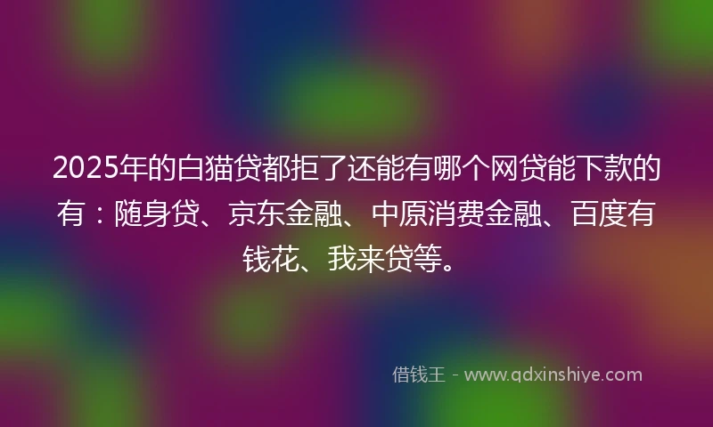 2025年的白猫贷都拒了还能有哪个网贷能下款的有：随身贷、京东金融、中原消费金融、百度有钱花、我来贷等。