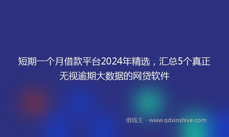 短期一个月借款平台2024年精选，汇总5个真正无视逾期大数据的网贷软件