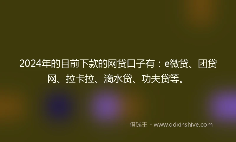 2024年的目前下款的网贷口子有：e微贷、团贷网、拉卡拉、滴水贷、功夫贷等。