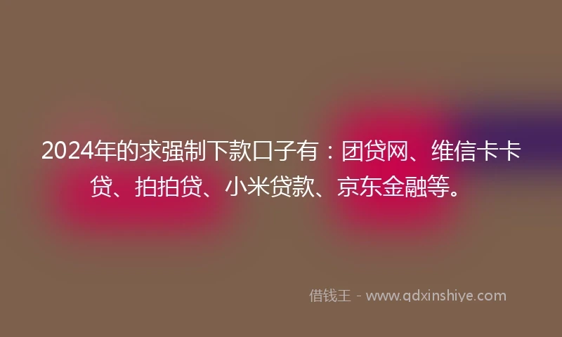 2024年的求强制下款口子有：团贷网、维信卡卡贷、拍拍贷、小米贷款、京东金融等。