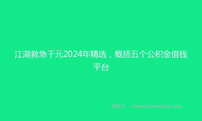 江湖救急千元2024年精选，概括五个公积金借钱平台