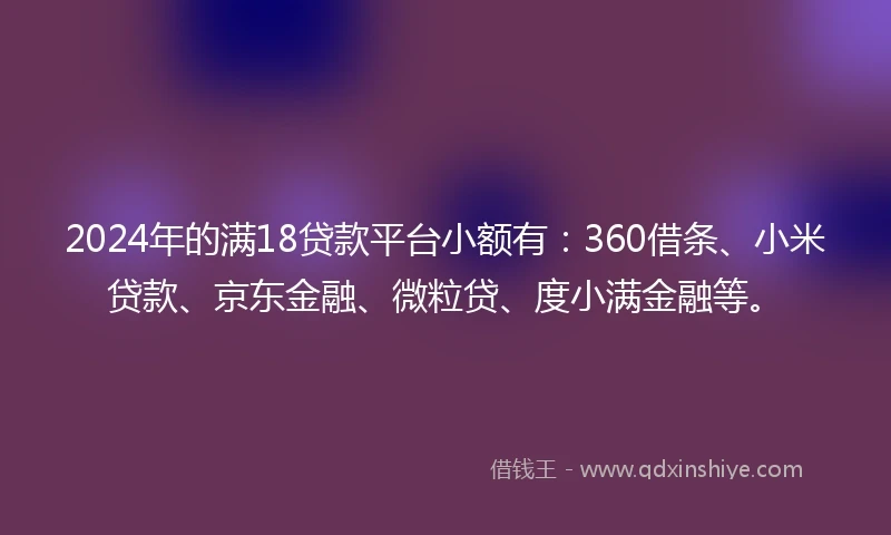 2024年的满18贷款平台小额有：360借条、小米贷款、京东金融、微粒贷、度小满金融等。