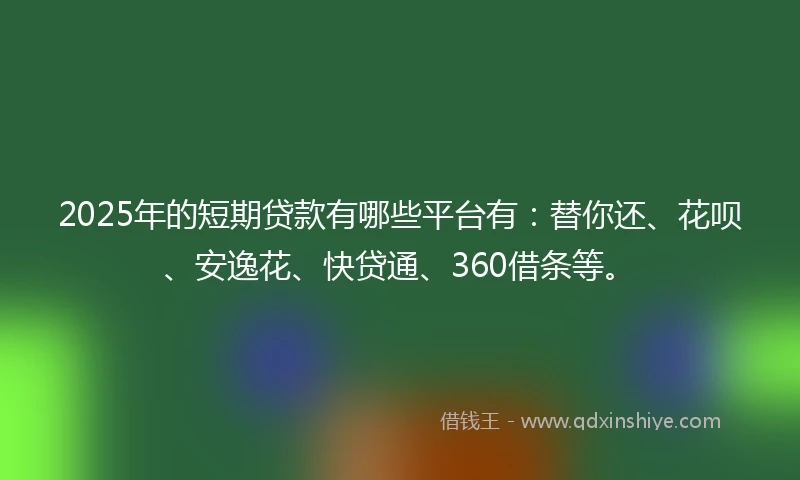 2025年的短期贷款有哪些平台有：替你还、花呗、安逸花、快贷通、360借条等。
