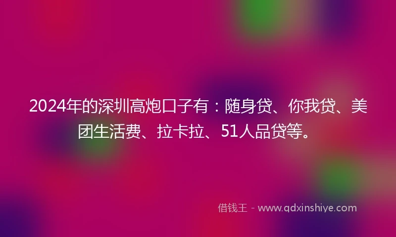 2024年的深圳高炮口子有：随身贷、你我贷、美团生活费、拉卡拉、51人品贷等。