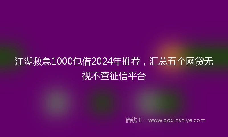 江湖救急1000包借2024年推荐，汇总五个网贷无视不查征信平台
