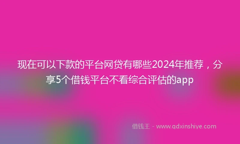 现在可以下款的平台网贷有哪些2024年推荐，分享5个借钱平台不看综合评估的app