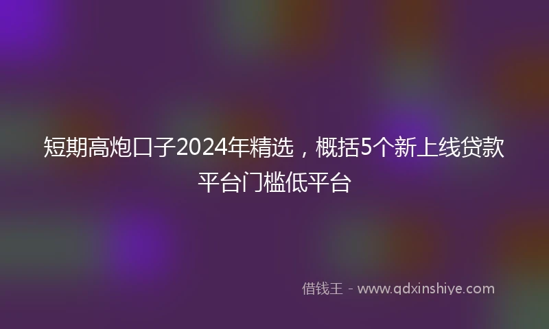 短期高炮口子2024年精选，概括5个新上线贷款平台门槛低平台