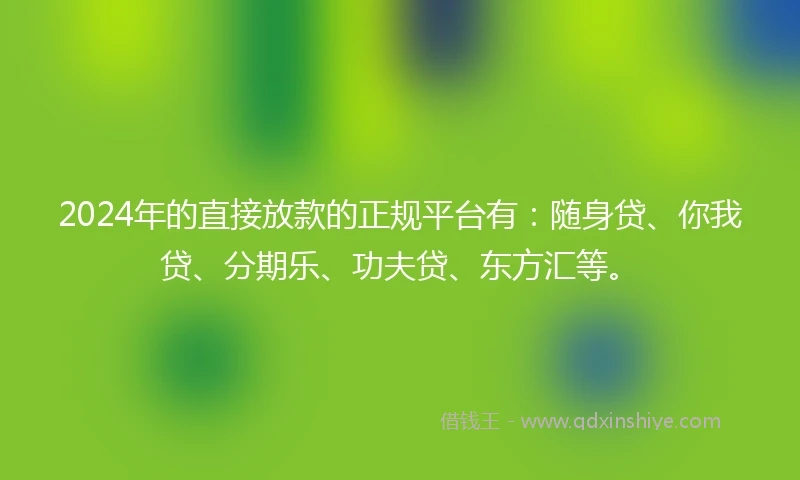 2024年的直接放款的正规平台有：随身贷、你我贷、分期乐、功夫贷、东方汇等。