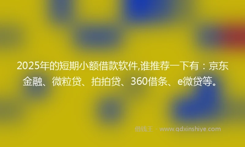 2025年的短期小额借款软件,谁推荐一下有：京东金融、微粒贷、拍拍贷、360借条、e微贷等。