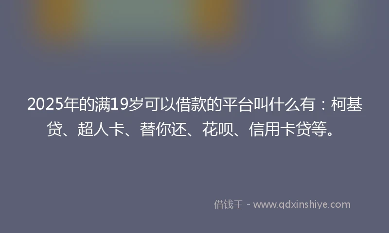 2025年的满19岁可以借款的平台叫什么有：柯基贷、超人卡、替你还、花呗、信用卡贷等。