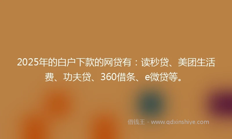 2025年的白户下款的网贷有：读秒贷、美团生活费、功夫贷、360借条、e微贷等。