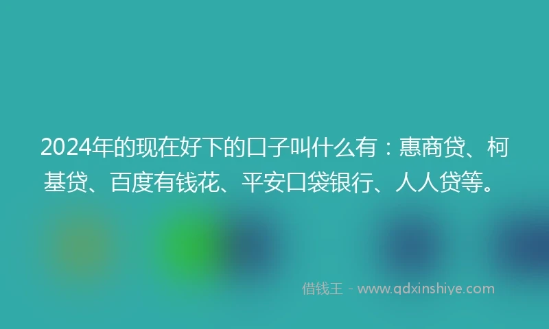 2024年的现在好下的口子叫什么有：惠商贷、柯基贷、百度有钱花、平安口袋银行、人人贷等。