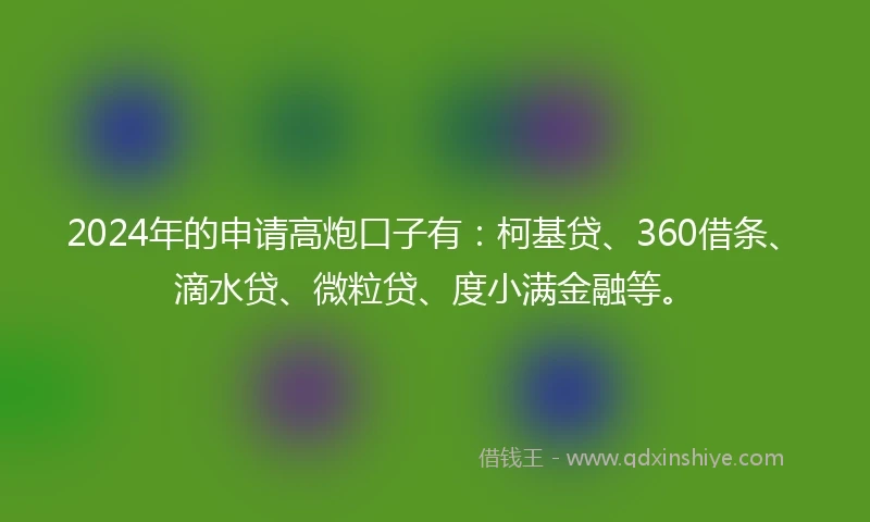 2024年的申请高炮口子有：柯基贷、360借条、滴水贷、微粒贷、度小满金融等。