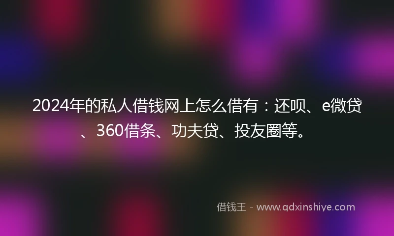2024年的私人借钱网上怎么借有：还呗、e微贷、360借条、功夫贷、投友圈等。