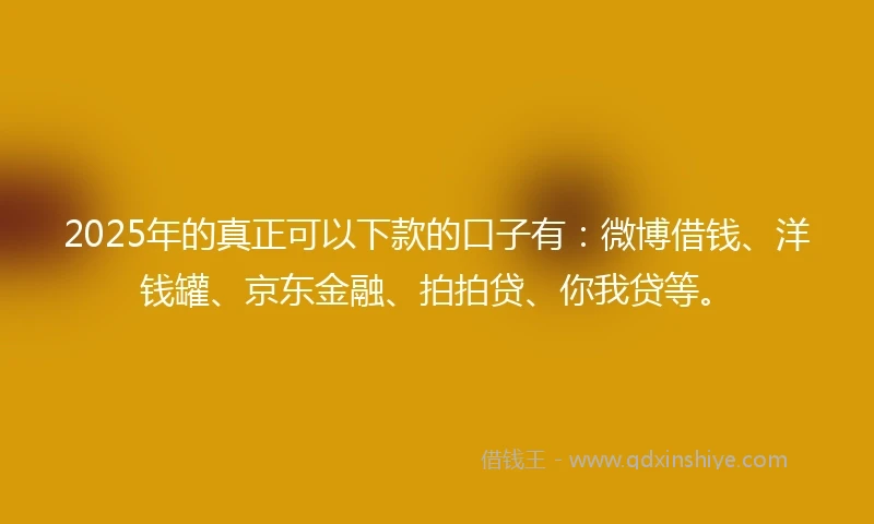 2025年的真正可以下款的口子有：微博借钱、洋钱罐、京东金融、拍拍贷、你我贷等。