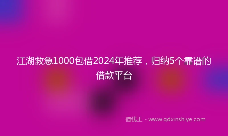 江湖救急1000包借2024年推荐，归纳5个靠谱的借款平台