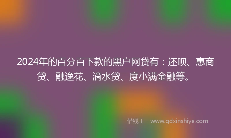 2024年的百分百下款的黑户网贷有：还呗、惠商贷、融逸花、滴水贷、度小满金融等。