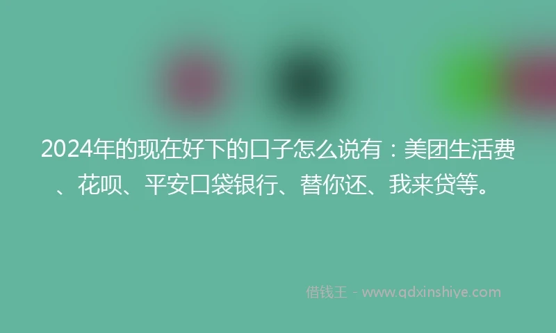 2024年的现在好下的口子怎么说有：美团生活费、花呗、平安口袋银行、替你还、我来贷等。