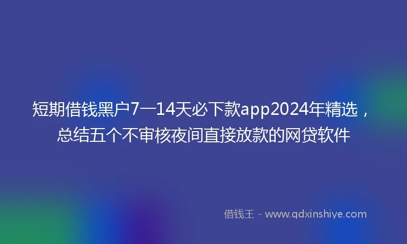 短期借钱黑户7一14天必下款app2024年精选，总结五个不审核夜间直接放款的网贷软件