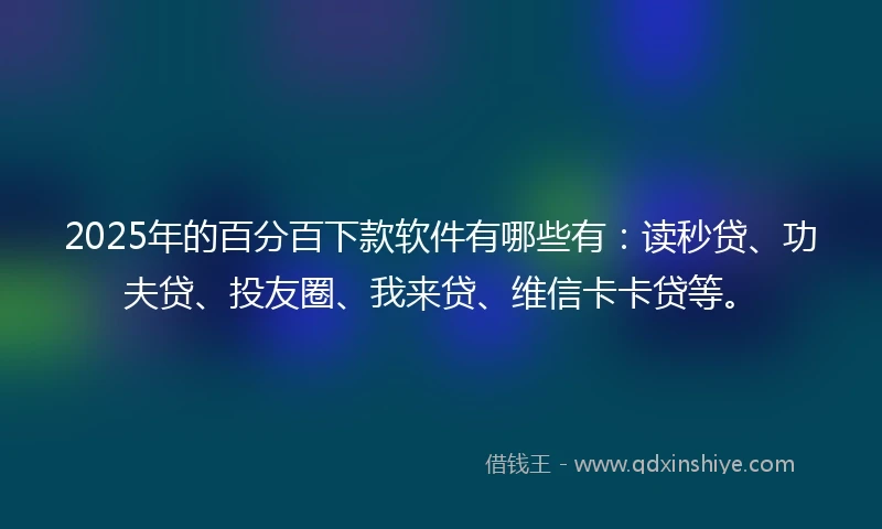 2025年的百分百下款软件有哪些有：读秒贷、功夫贷、投友圈、我来贷、维信卡卡贷等。