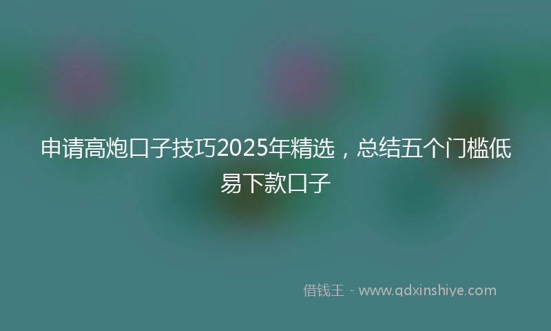 申请高炮口子技巧2025年精选，总结五个门槛低易下款口子