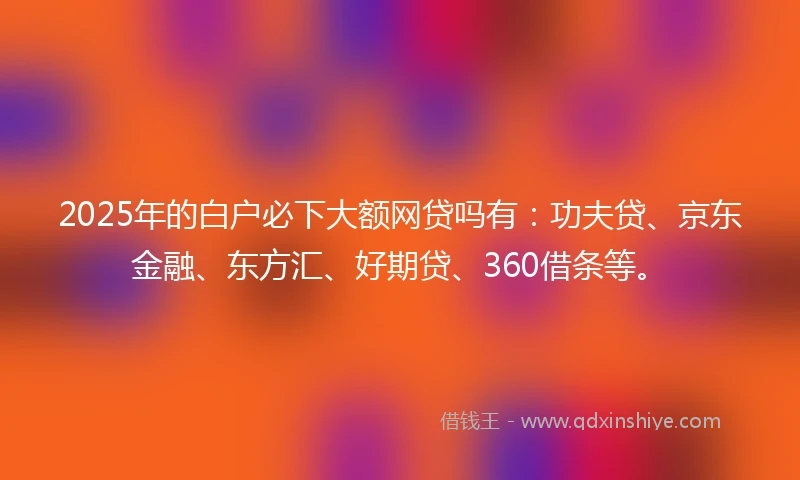 2025年的白户必下大额网贷吗有：功夫贷、京东金融、东方汇、好期贷、360借条等。