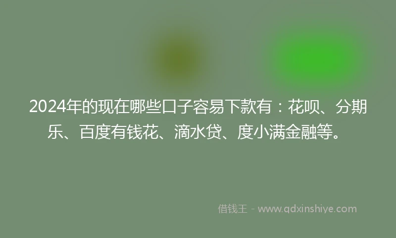 2024年的现在哪些口子容易下款有：花呗、分期乐、百度有钱花、滴水贷、度小满金融等。