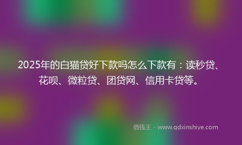 2025年的白猫贷好下款吗怎么下款有：读秒贷、花呗、微粒贷、团贷网、信用卡贷等。