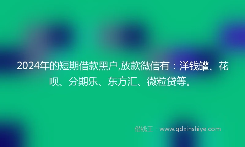 2024年的短期借款黑户,放款微信有：洋钱罐、花呗、分期乐、东方汇、微粒贷等。