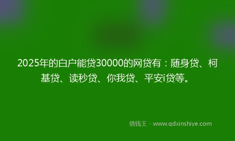 2025年的白户能贷30000的网贷有：随身贷、柯基贷、读秒贷、你我贷、平安i贷等。