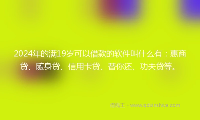2024年的满19岁可以借款的软件叫什么有：惠商贷、随身贷、信用卡贷、替你还、功夫贷等。