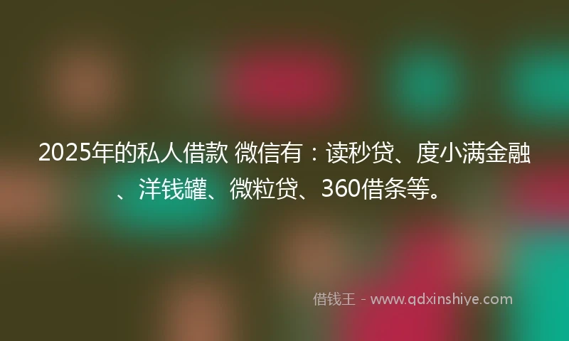 2025年的私人借款 微信有：读秒贷、度小满金融、洋钱罐、微粒贷、360借条等。
