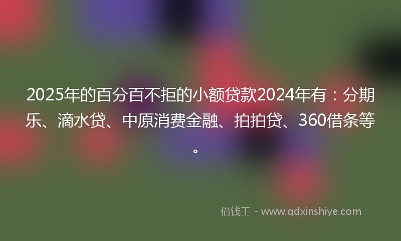 2025年的百分百不拒的小额贷款2024年有：分期乐、滴水贷、中原消费金融、拍拍贷、360借条等。